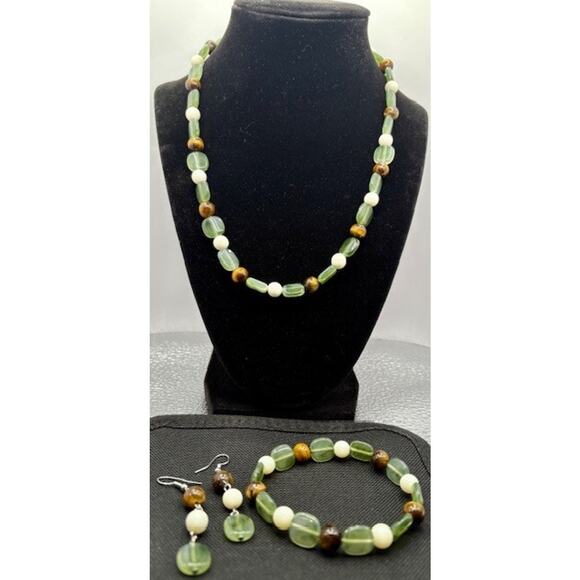 Unbranded Jewelry - Beaded Tiger Eye Necklace, Earrings and Bracelet set
